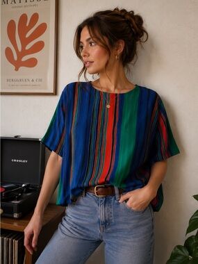 Kathy Che‎ Vintage Boxy Holiday Blouse